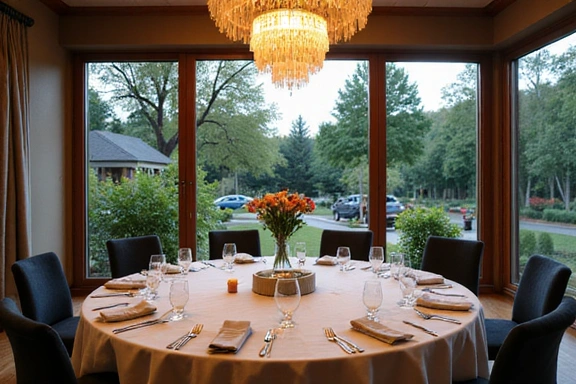 Salle à manger élégante avec vue sur le jardin