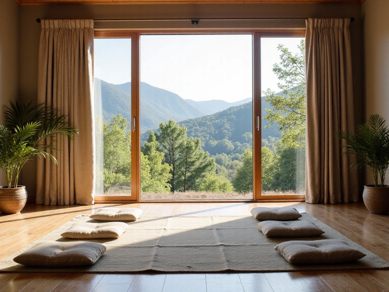 Salle de méditation avec vue sur la nature